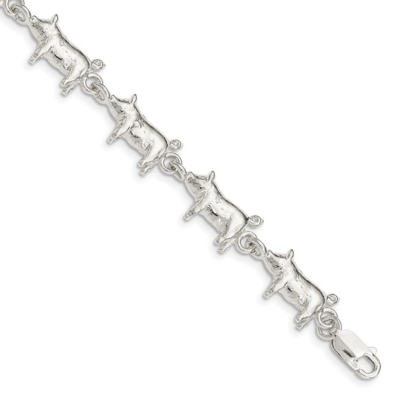 925 Sterling Silver Farm Animal Pig Piglet Charm Link Bracelet, 7" - Picture 1 of 3